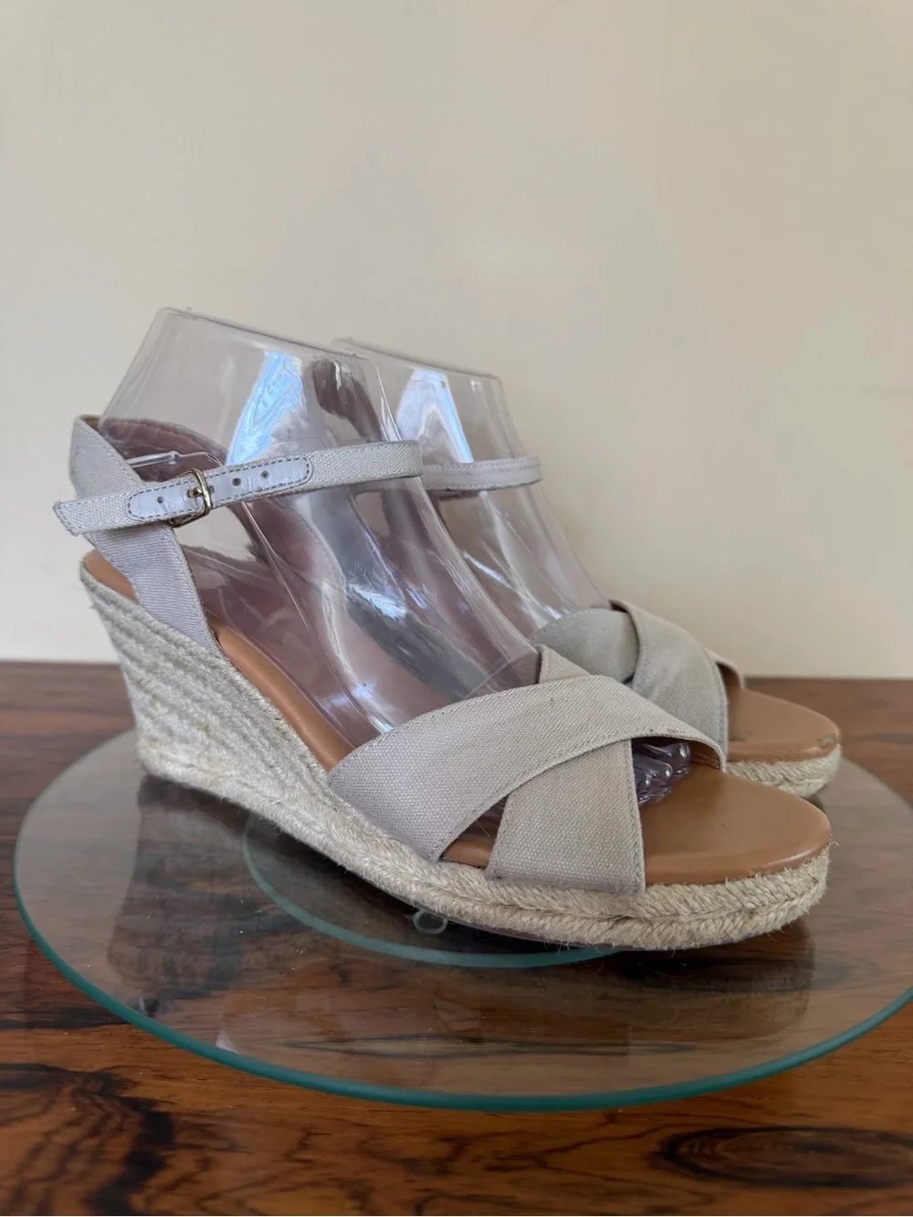 J. CREW Canvas Peep Toe Wedge Espadrille Shoes in size 8.5
